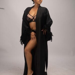 Jamilah Silky Robe With Feathered Sleeve – 883